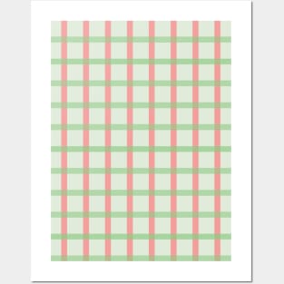 Retro geometric grid pattern in green and pink Posters and Art